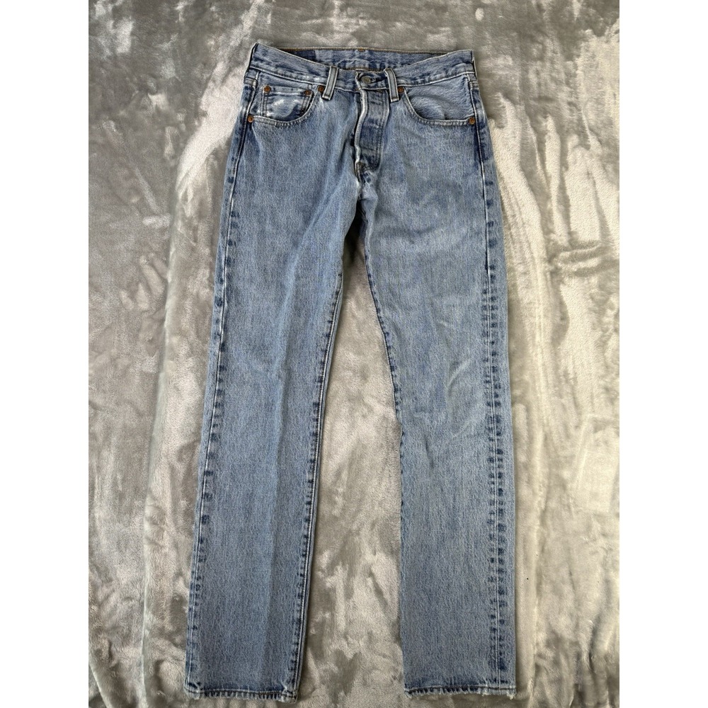 Levis Jeans Mens Blue 501 Premium Light Wash Button Fly Straight Denim 28x32